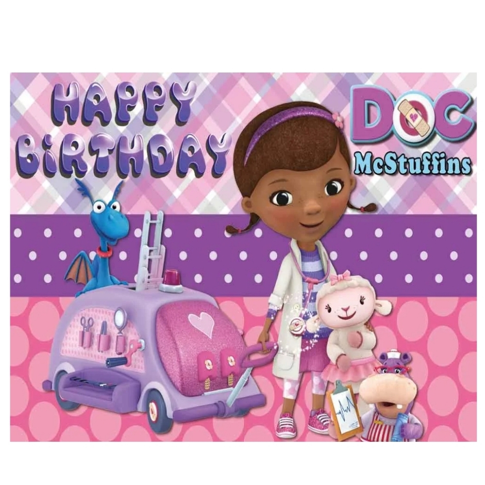 Doc McStuffins Birthday Banner 5x3 Ft With  Cake Topper And Cupcake Toppers